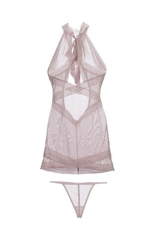 Deauville Mauve - Collared Babydoll with G-string - One Size/Queen