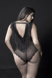 Black - Nicolette Plunge Pleated Neckline Teddy - Size