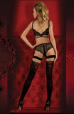 20/60 Denier Thigh High with Red Bow Detail - Black/Nude/Red -