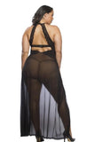 Black - Georgette Balconette Gown with G-string - Size