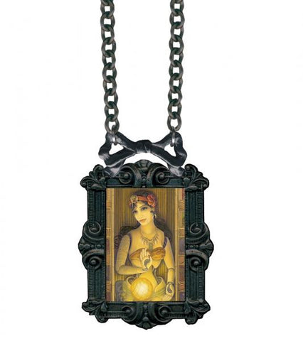 Fortune Teller Victorian Bowframe Necklace - Black Enameled Chain