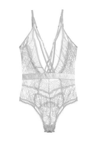 White - V-Plunge Lace Teddy -