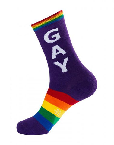GAY Crew Socks - Purple/White/Rainbow