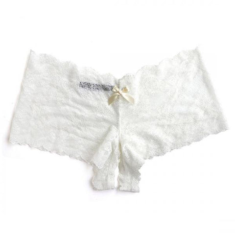 Luxe Lace Crotchless Brief - Ivory -