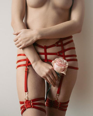 Anastasia Suspender Belt - Red - One Size