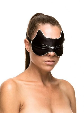 100% Silk - Kitty Eye Mask - Black & White