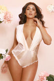 Silver Peony - Nicolette Plunge Pleated Neckline Teddy - Size