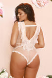 Silver Peony - Nicolette Plunge Pleated Neckline Teddy - Size