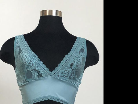 Dusty Turquoise - Yvette Longline Floral Lace Bralette - Size