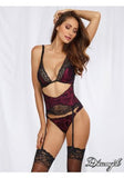 Raspberry/Black - Satin Lace Teddy -