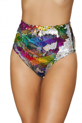 Rainbow - Two-Tone Sequin High Waisted Shorts -