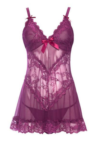 Amaranth - Soft Cup Lace Babydoll with G-String -