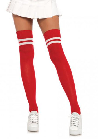 Red/White - Ribbed Athletic Thigh High - One Size