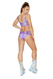 Purple - Cutout Bodysuit with Lace-up Detail -