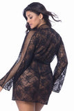 Black - Chantal Lace Robe with Lattice Trim - Size