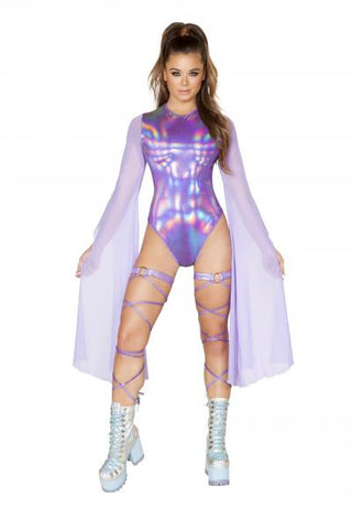 Purple/Lavender - 1 Piece Flared Sleeve Romper -