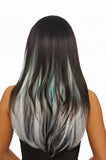 Aqua/Grey Ombre - Long Straight Three-Piece Hair Extensions