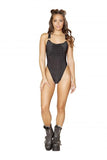 Black/White - Stripes Overall Romper with Pocket Front Detail -
