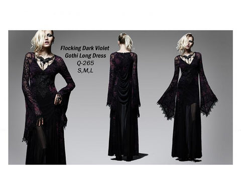Flocking Dark Violet Gothic Long Dress -