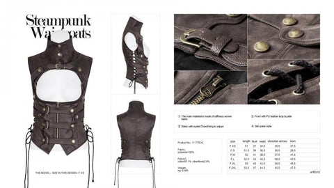 Brown - Steampunk Leather Loop Buckle Vest -