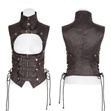 Brown - Steampunk Leather Loop Buckle Vest -