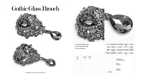 Black - Vintage Gothic Glass Brooch Pin
