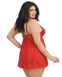 Ruby/Black - Mesh and Lace Babydoll with G-String -