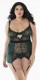 Evergreen - Satin & Scalloped Lace Garter Slip with G-string - Size