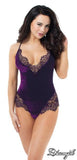 Plum - Stretch Velvet and Eyelash Lace Teddy -