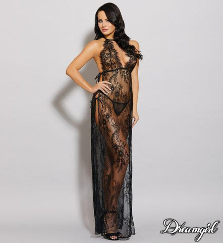Black - Toga Style Lace Gown with Matching G-String -