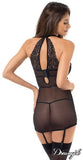 Black - Velvet and Galloon Lace Garter Slip -