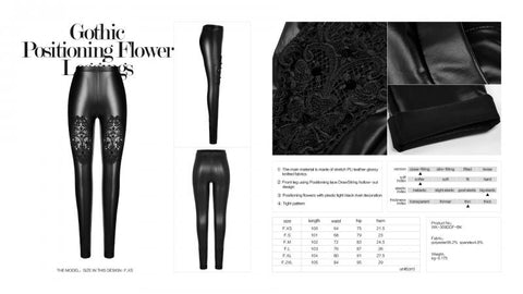 Black - Gothic Positioning Flower Leggings -