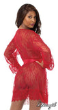 Ruby - Long Sleeve Kimono with Eyelash Lace Trim -