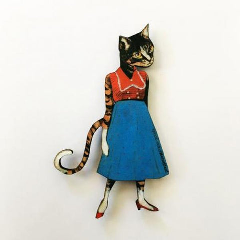 Retro Cat Lady Wood Magnet