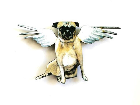 Angel Pug Wooden Magnet