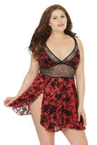 Merlot/Black - Smouldering Rose Babydoll and G-String - Size