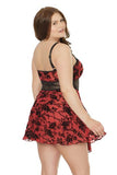 Merlot/Black - Smouldering Rose Babydoll and G-String - Size