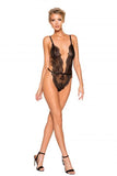 Black - Low Plunge High Leg Eyelash Teddy -