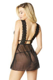 Black - Nora Mesh and Lace Babydoll with G-String -