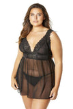 Black - Nora Mesh and Lace Babydoll - Size