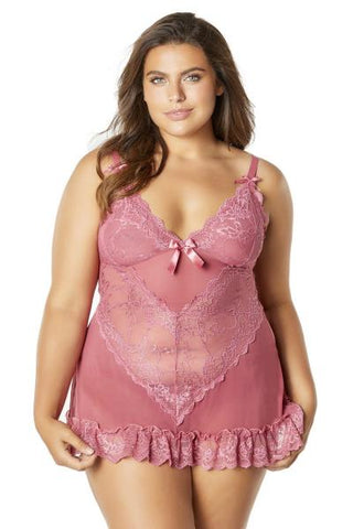 Soft Cup Lace Babydoll with G-String - Holly Berry - Size