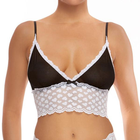 Black/White - Lovely Lace Longline Bralette -