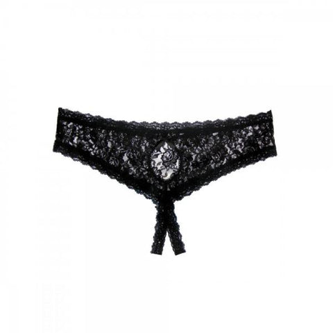 Lace Open Gusset Hipster - Black - Size
