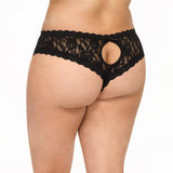 Lace Open Gusset Hipster - Black - Size