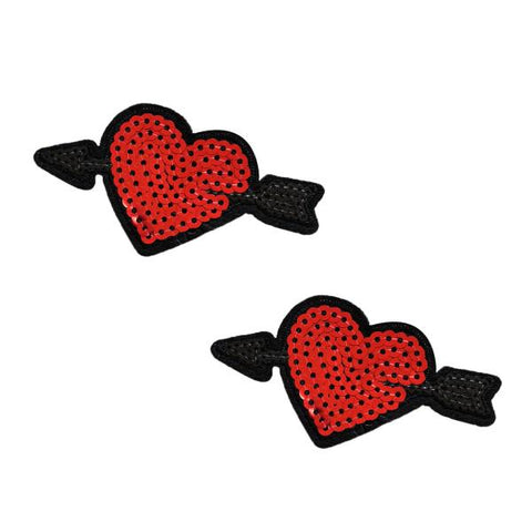Red/Black - Cupid's Sequin Heart Arrow Pasties