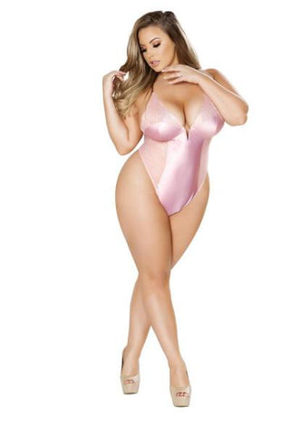 Lavender - Lace and Satin Teddy with Snap Bottom - Size