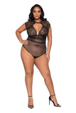 Black - Cap Sleeve Keyhole Bodysuit with Snap Bottom - Size