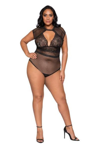 Black - Cap Sleeve Keyhole Bodysuit with Snap Bottom - Size