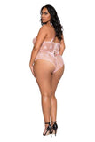 Pink - Satin and Lace Contrast Teddy with Snap Bottom - Size