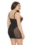 Demi Cup Chemise with Lace-up Detail - Black/Lilac - Size